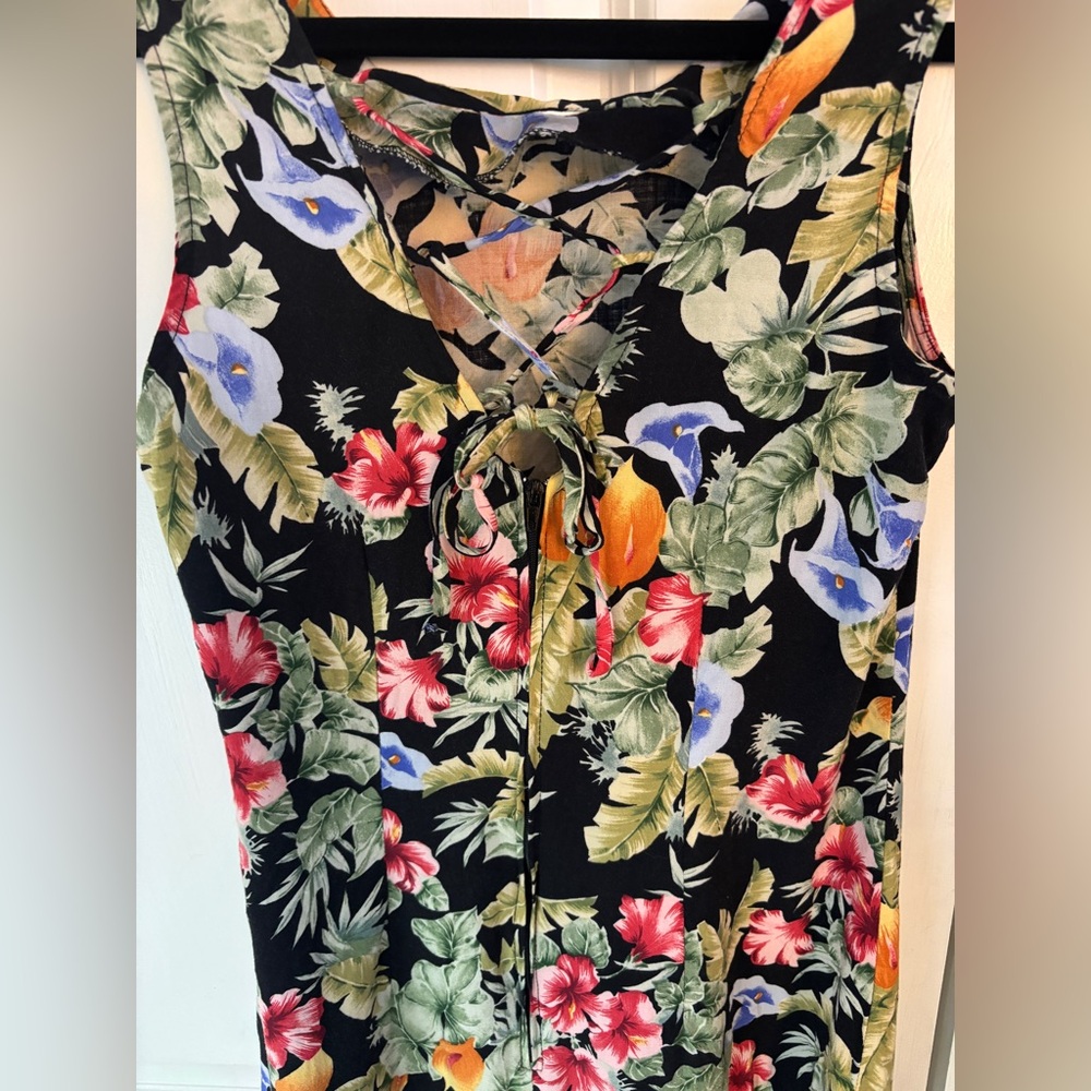 Vintage Ulterior Motives Black Floral Tropical Sleeveless Midi Dress Size 9/10 - Picture 6 of 6